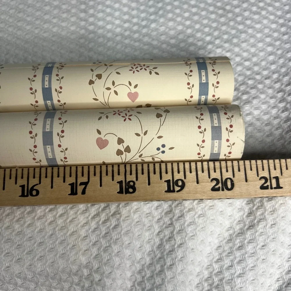 VTG Country Wallpaper Rolls Hearts Vines Floral Cream Blue 2 Thin Rolls 20.5